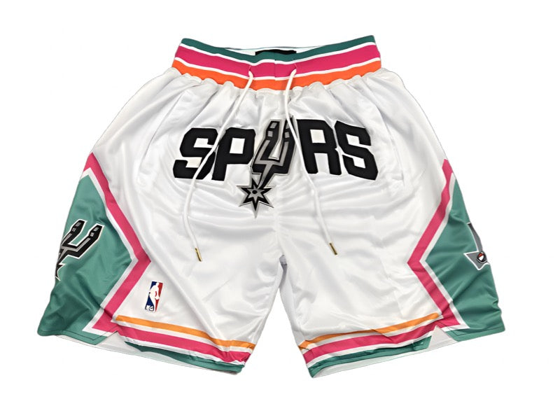 White San Antonio Spurs Retro NBA Style Shorts