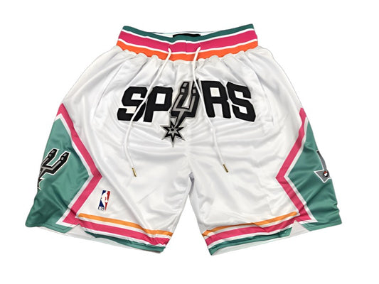 White San Antonio Spurs Retro NBA Style Shorts